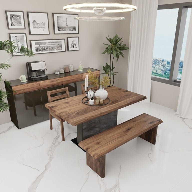 NORYA 1.6m Walnut & Oak Wood Dining Table - Solid American Walnut (NZT ...