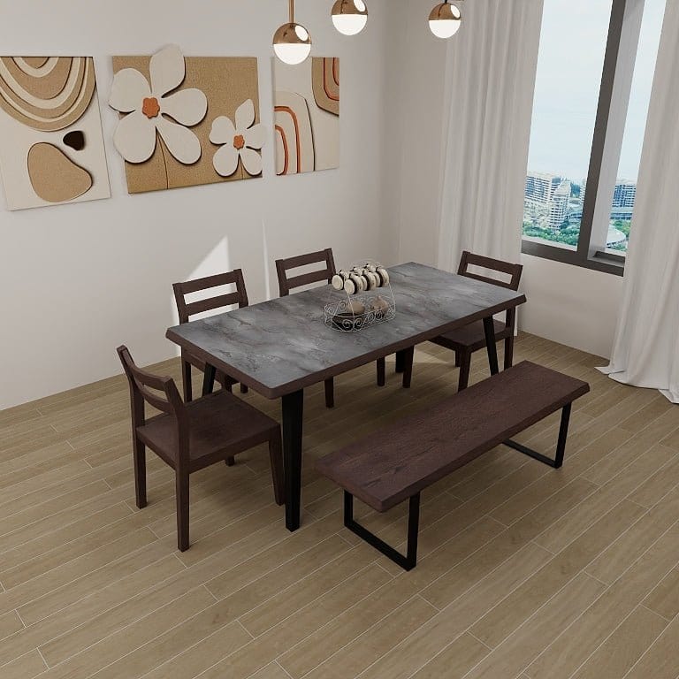 NORYA 1.75m Wood Dining Table in Solid European Dark Oak (RZTX02) picket and rail