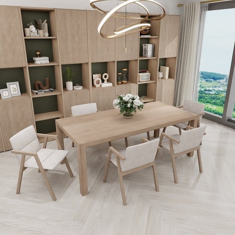 NORYA 1.8m Wood Dining Table in Solid European White Oak (XZTM18) picket and rail