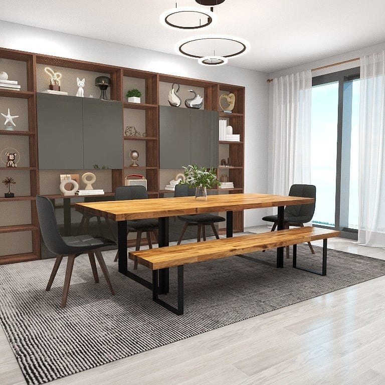 NORYA 2.4m Wood Dining Table in Solid European Dark Oak (CZTE02) picket and rail