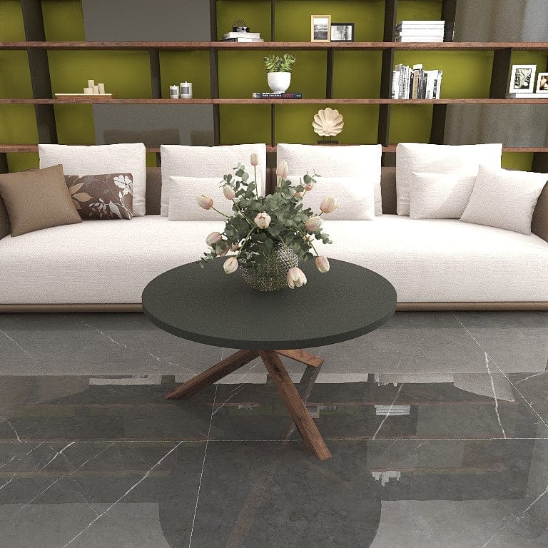 Norya Solid Wood Custom Round Coffee Table - American Walnut (NZFR16) picket and rail