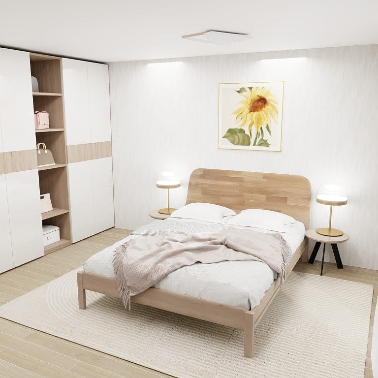 Norya Wooden Bed Series - Solid Wood European White Oak (XCA15) picket and rail