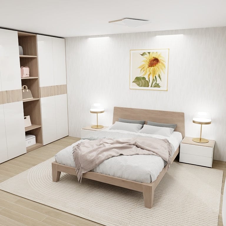 Norya Solid Wood Queen Size Bed - Solid Wood European White Oak (XCE15 ...