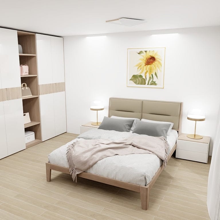 Norya Wooden Bed Series - Solid Wood European White Oak (XCT15B) picket and rail