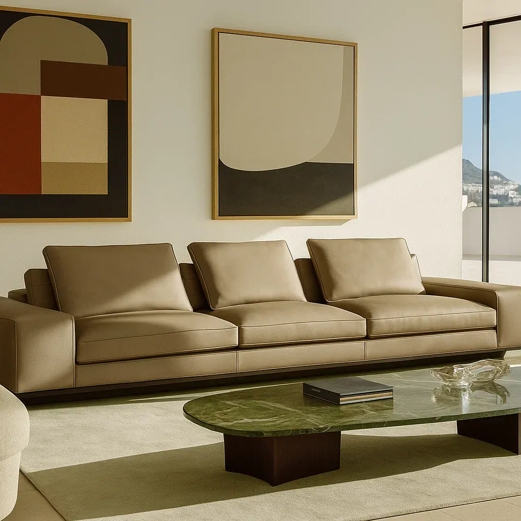 Orvian (SF12021) - Italian Minimalist Custom Sofa Bespoke in Leather & Fabric picket and rail