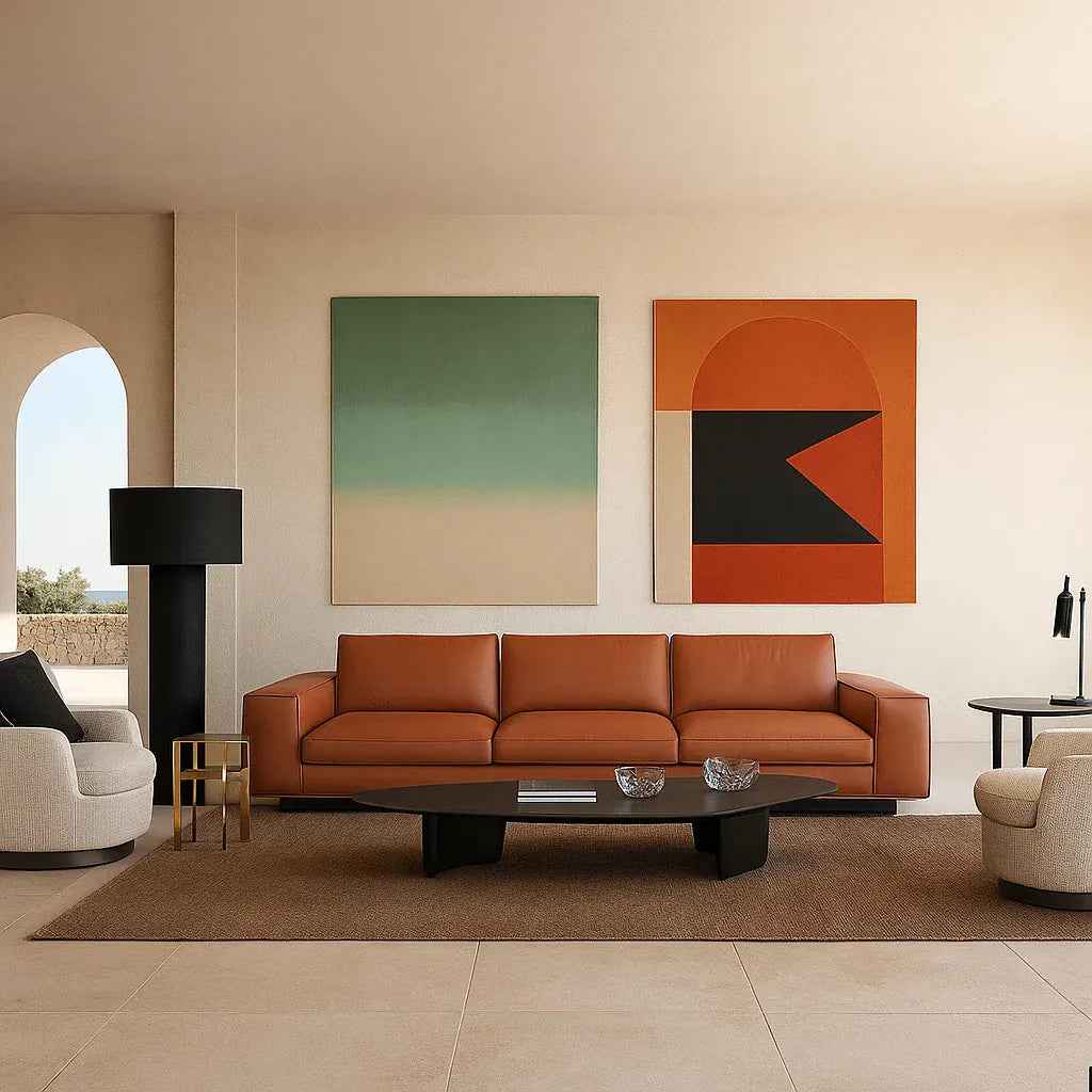 Orvian (SF12021) - Italian Minimalist Custom Sofa Bespoke in Leather & Fabric picket and rail