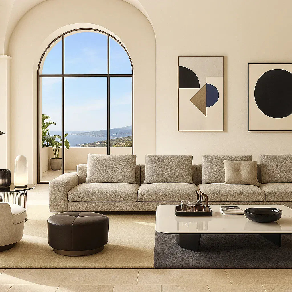 Orvian (SF12021) - Italian Minimalist Custom Sofa Bespoke in Leather & Fabric picket and rail