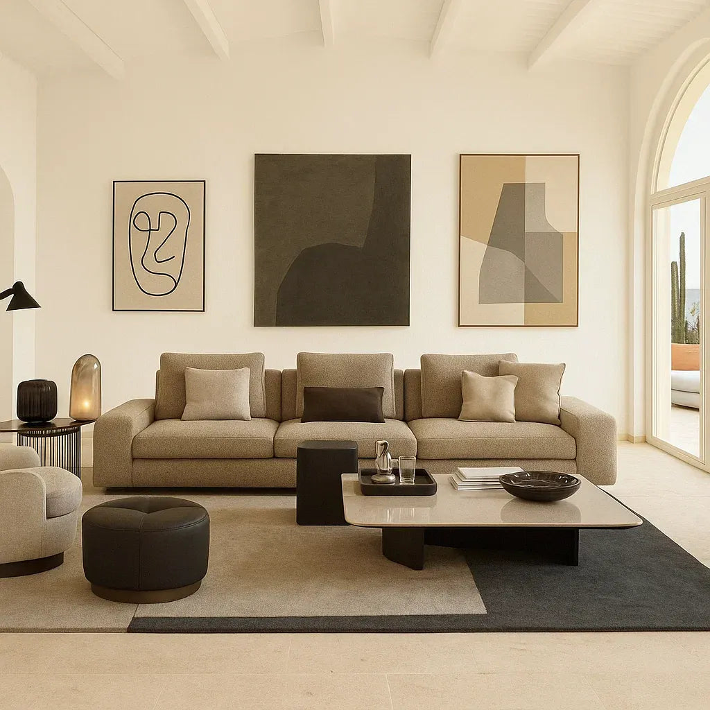 Orvian (SF12021) - Italian Minimalist Custom Sofa Bespoke in Leather & Fabric picket and rail