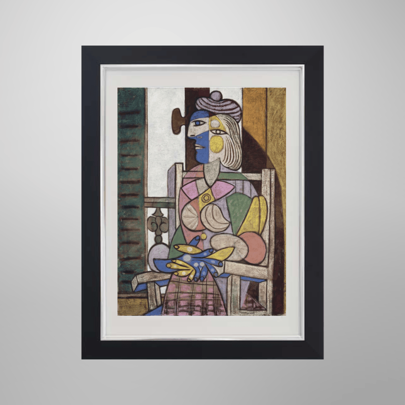 Pablo Picasso “Femme Assise Devant La Fenetre", 1937 | Licensed Art Print | Framed Art | Lithograph | Abstract picket and rail