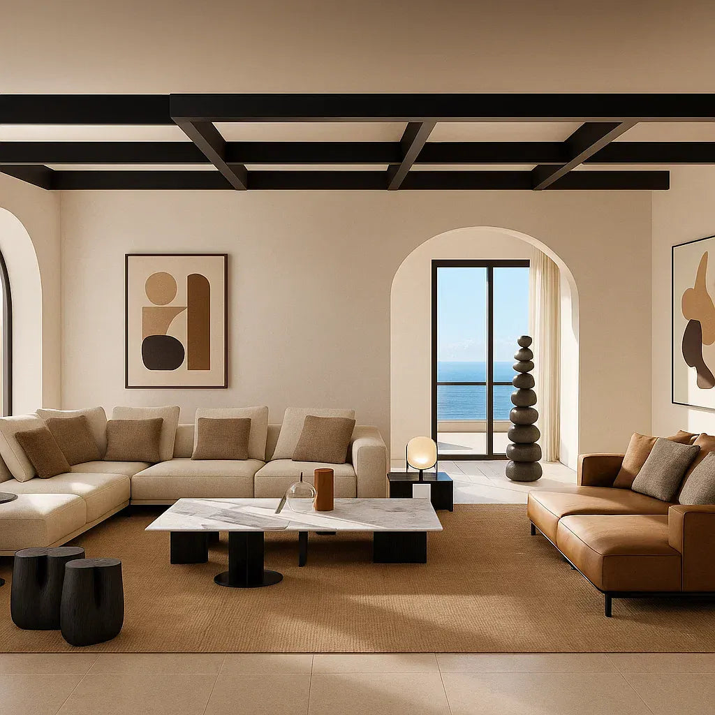 Riviera (SF-12031) - Italian Minimalist Custom Sofa Bespoke in Leather & Fabric picket and rail