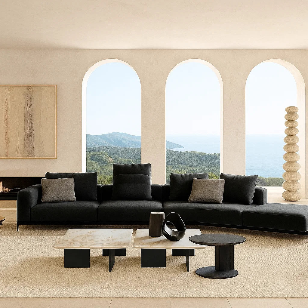 Riviera (SF-12031) - Italian Minimalist Custom Sofa Bespoke in Leather & Fabric picket and rail