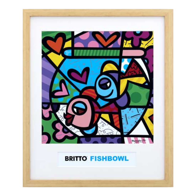 Romero Britto “Fish Bowl" | Licensed Art Print | Framed Art | Lithograph | Pop Art picket and rail