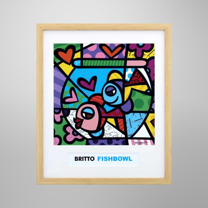 Romero Britto “Fish Bowl" | Licensed Art Print | Framed Art | Lithograph | Pop Art picket and rail