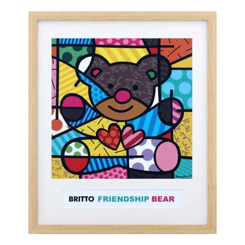 Romero Britto “Friendship Bear" | Licensed Art Print | Framed Art | Lithograph | Pop Art picket and rail