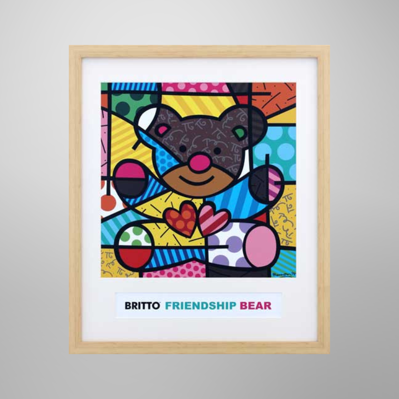 Romero Britto “Friendship Bear" | Licensed Art Print | Framed Art | Lithograph | Pop Art picket and rail