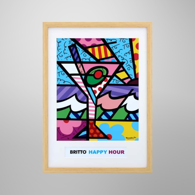 Romero Britto “Happy Hour" | Licensed Art Print | Framed Art | Lithograph | Pop Art picket and rail