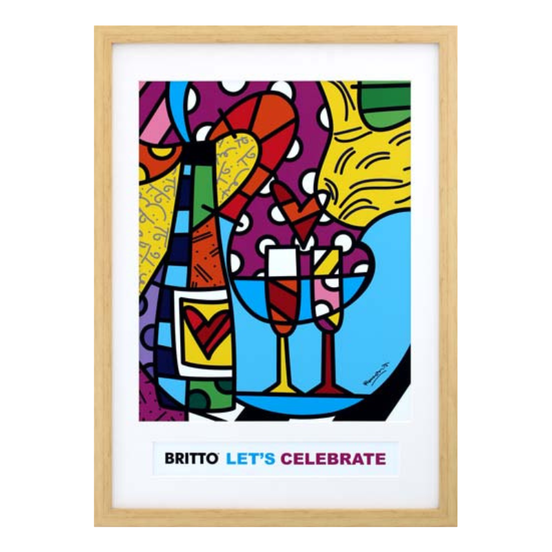 Romero Britto “Let’s Celebrate" | Licensed Art Print | Framed Art | Lithograph | Pop Art picket and rail