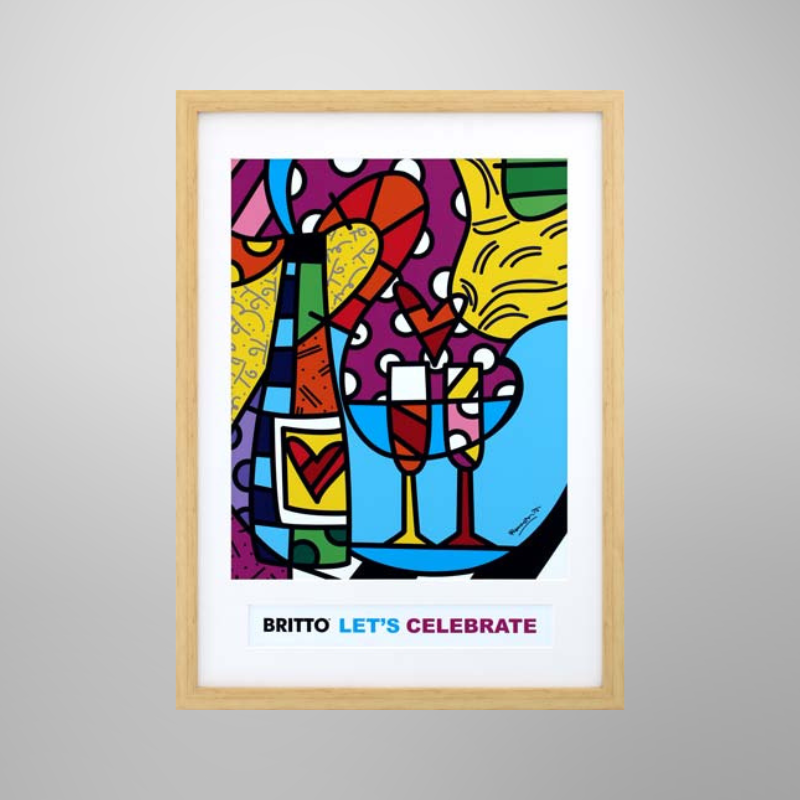 Romero Britto “Let’s Celebrate" | Licensed Art Print | Framed Art | Lithograph | Pop Art picket and rail