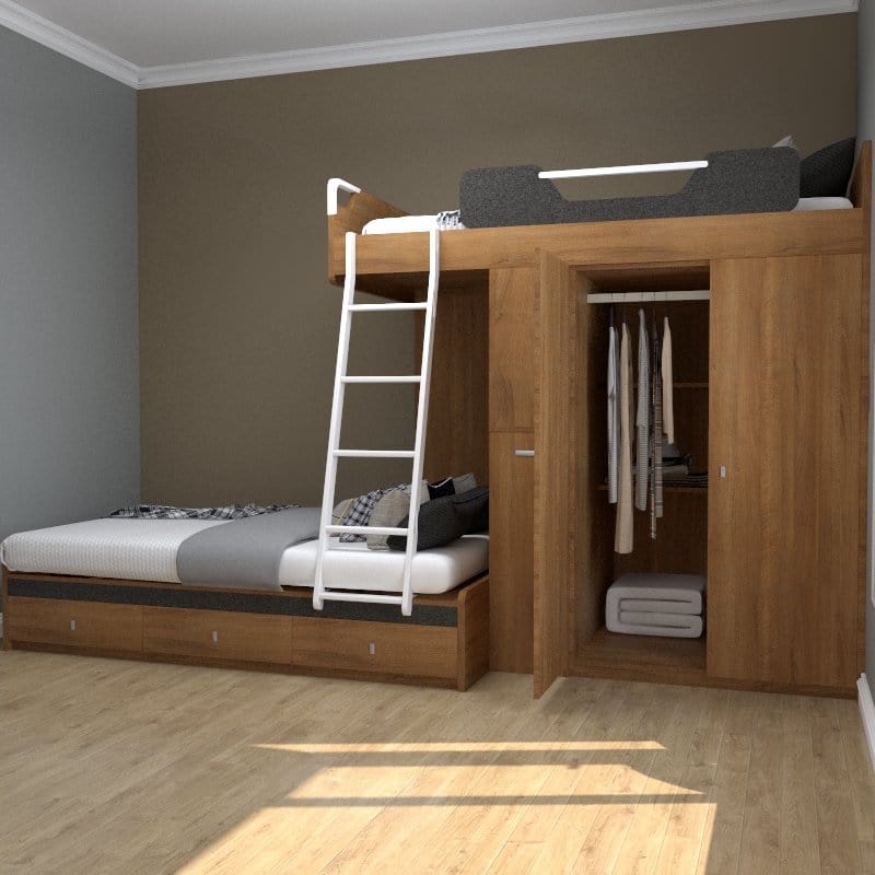 SOGAL Customized Bunk Bed with Wardrobe Tatami Storage Bed