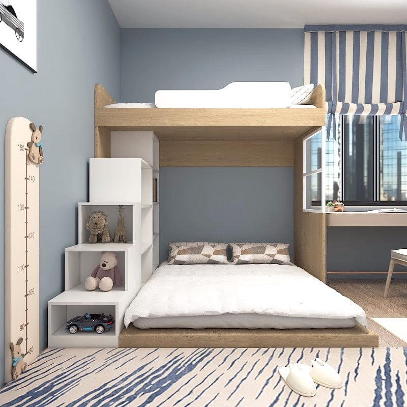 SOGAL Customized Bunk Bed with Queen Size Platform Bed & Storage Ladde ...