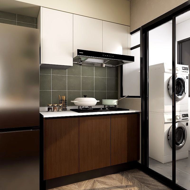 SCHMITT Flow Series SmartFit System 26ft Water Resistant Kitchen Cabinet with Dining Counter picket and rail