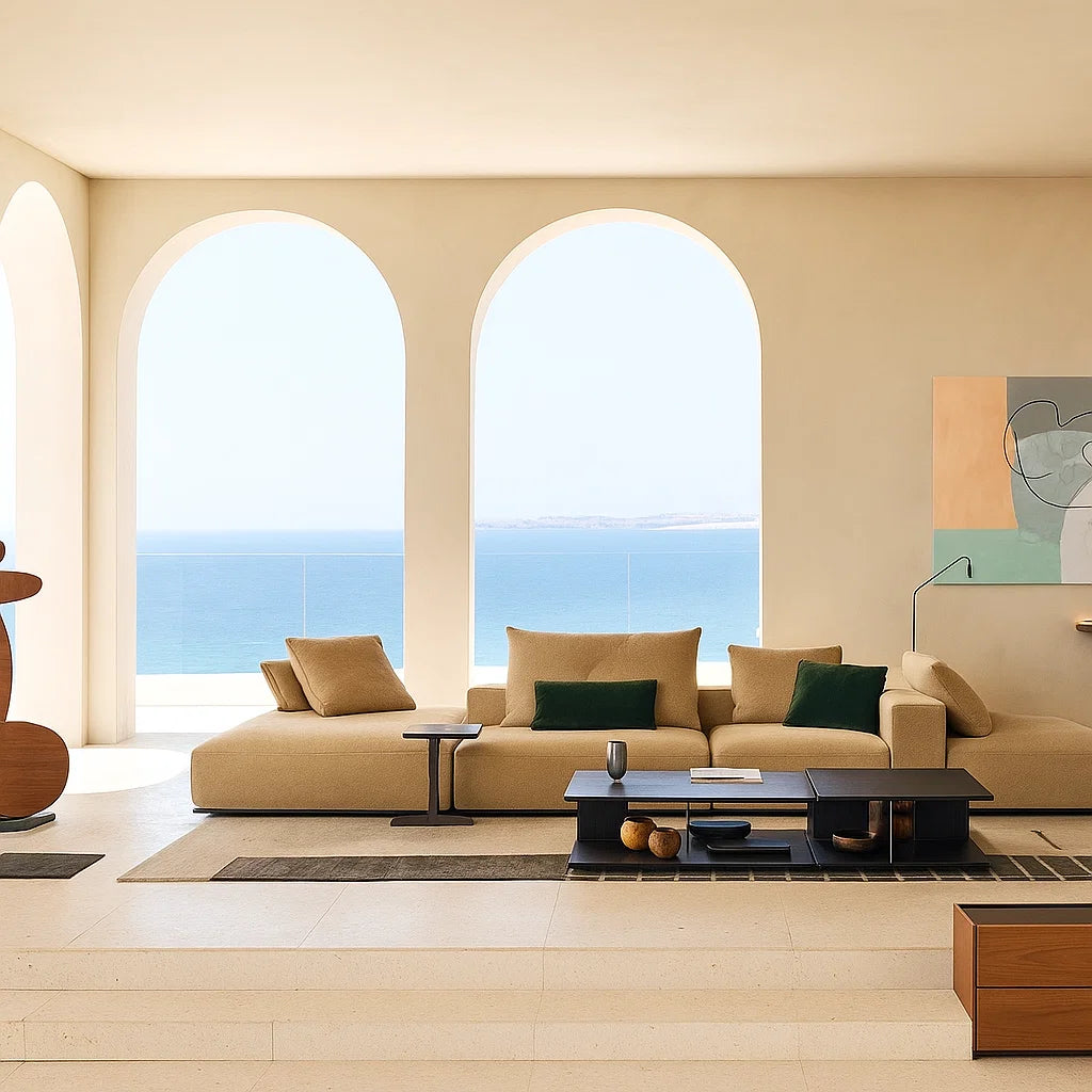 Sileo (SF-12033) - Italian Minimalist Custom Sofa Bespoke in Leather & Fabric picket and rail