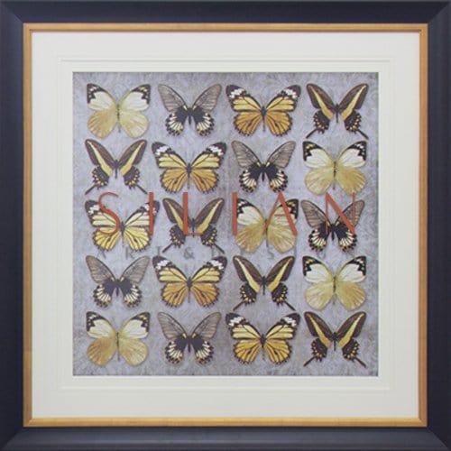 SL Studio - Black and Gold Butterflies Canvas I (BQPT772-1) picket and rail