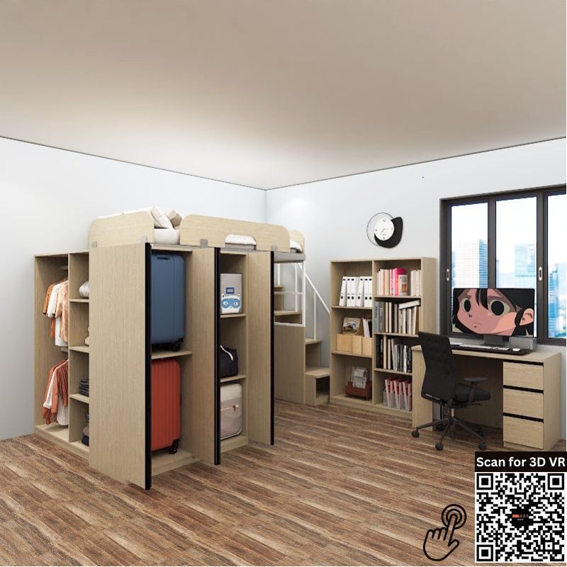 SOGAL Customized Bunk Bed Loft with Built-in Storage Cabinets and Study - BBTS-5 picket and rail