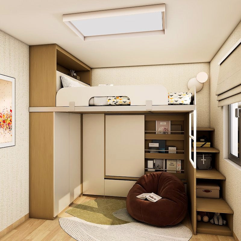 SOGAL Customized Bunk Bed Queen Size Loft with Book Shelf and Storage Cabinet - BBTL-9 picket and rail