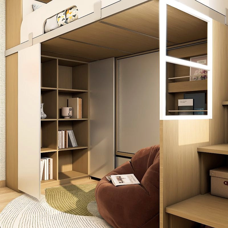 SOGAL Customized Bunk Bed Queen Size Loft with Book Shelf and Storage Cabinet - BBTL-9 picket and rail