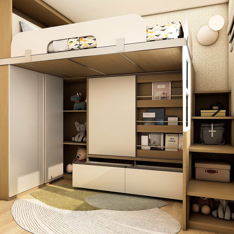 SOGAL Customized Bunk Bed Queen Size Loft with Book Shelf and Storage Cabinet - BBTL-9 picket and rail