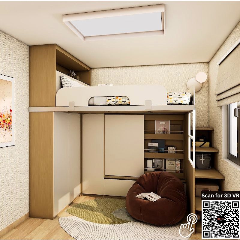 SOGAL Customized Bunk Bed Queen Size Loft with Book Shelf and Storage Cabinet - BBTL-9 picket and rail