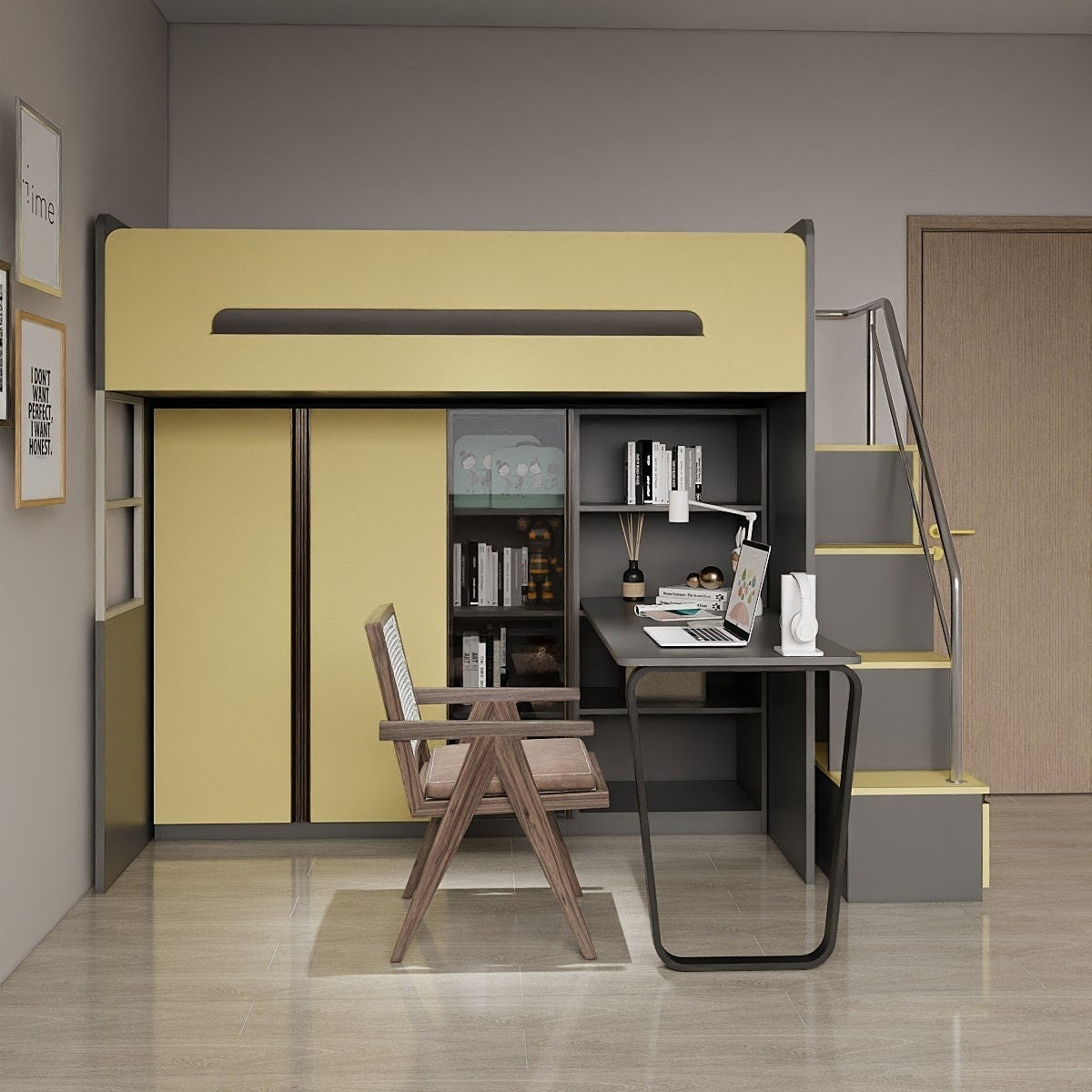 SOGAL Customized Bunk Bed Single Size/Super Single Size Loft with Study Set and Storage Cabinet - BBTL-10 picket and rail