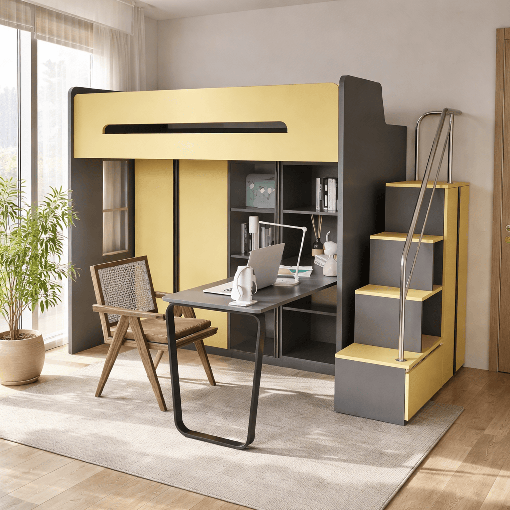 SOGAL Customized Bunk Bed Single Size/Super Single Size Loft with Study Set and Storage Cabinet - BBTL-10 picket and rail