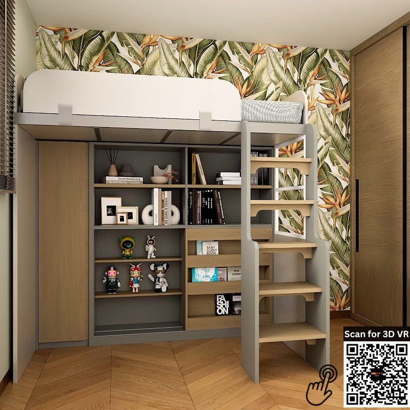 SOGAL Customized Bunk Bed with Built-in Open Wardrobe - BBTL-2 picket and rail