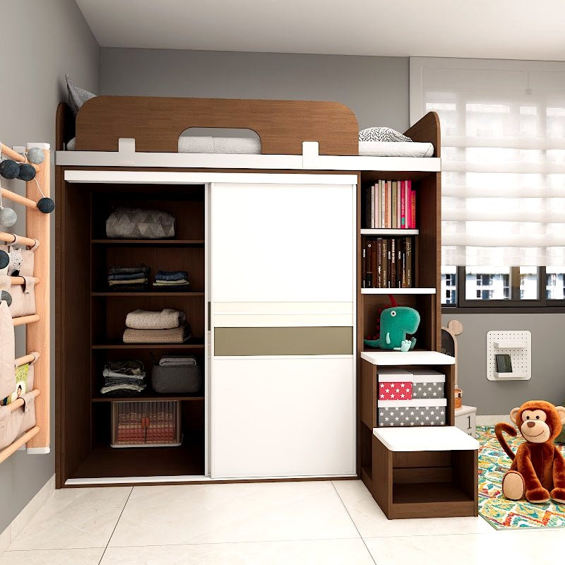 SOGAL Customized Bunk Bed with Built-in Sliding Wardrobe and Storage Ladder - BBTL-3 picket and rail