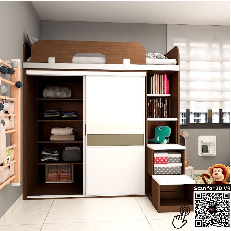 SOGAL Customized Bunk Bed with Built-in Sliding Wardrobe and Storage Ladder - BBTL-3 picket and rail