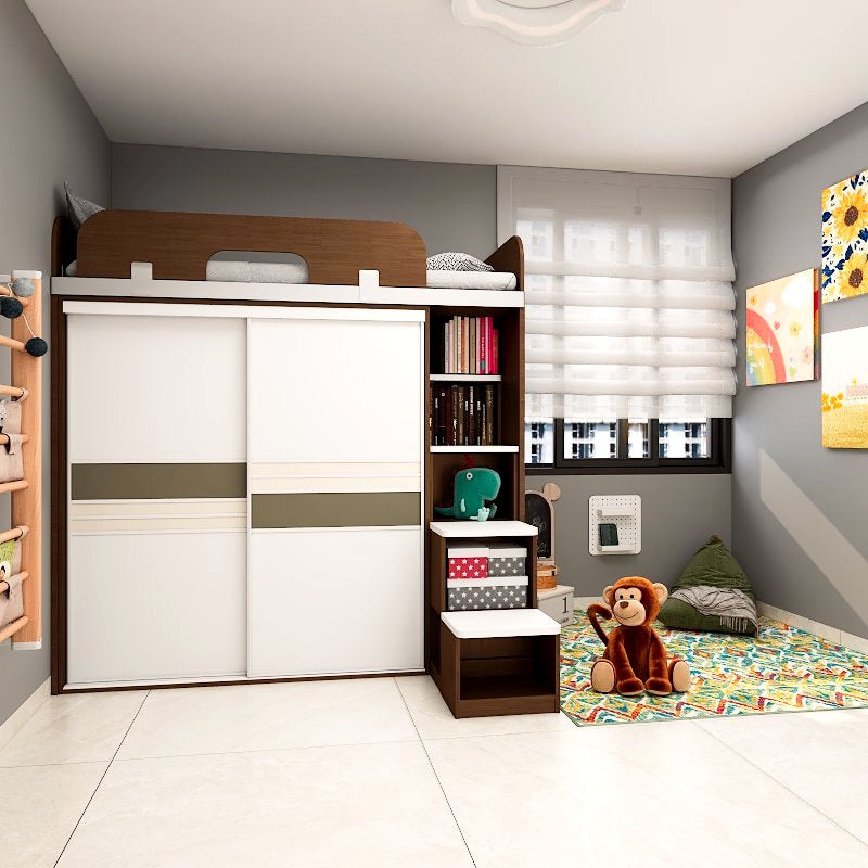 SOGAL Customized Bunk Bed with Built-in Sliding Wardrobe and Storage Ladder - BBTL-3 picket and rail