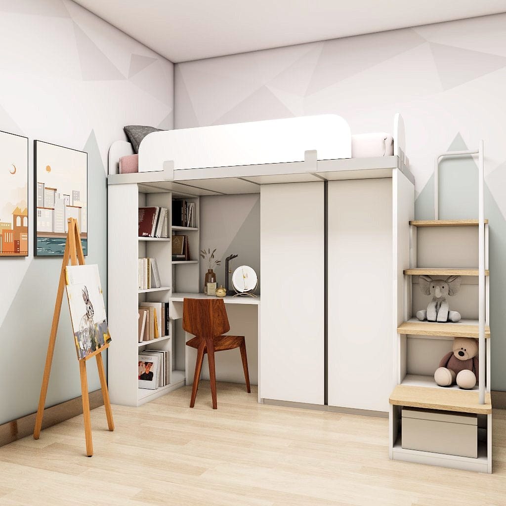 SOGAL Customized Single Bunk Bed Loft with Built-in Wardrobe and Study - BBTS-7 picket and rail