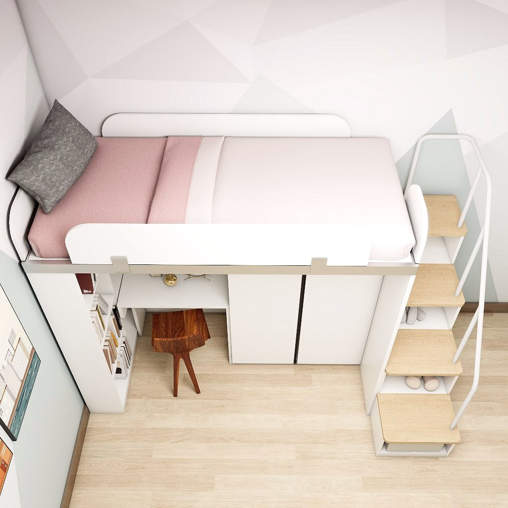 SOGAL Customized Single Bunk Bed Loft with Built-in Wardrobe and Study - BBTS-7 picket and rail