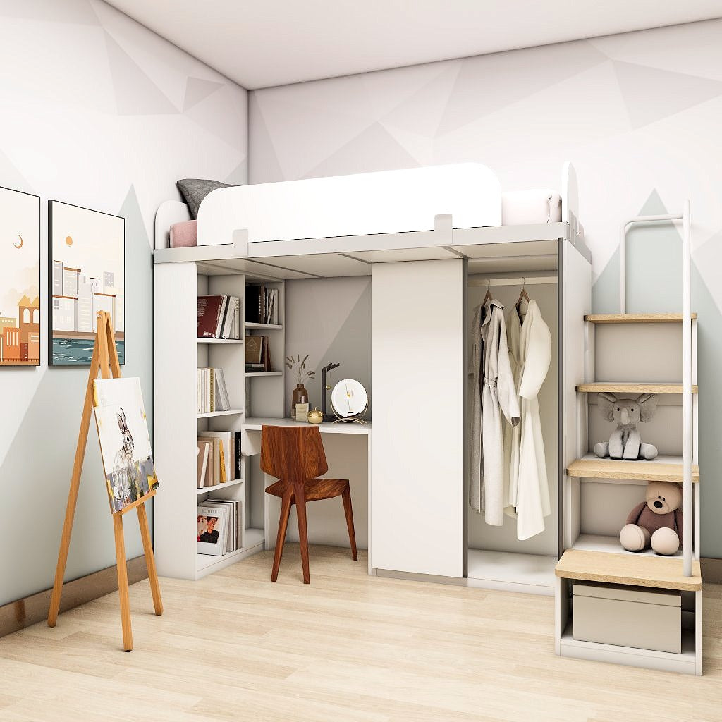 SOGAL Customized Single Bunk Bed Loft with Built-in Wardrobe and Study - BBTS-7 picket and rail