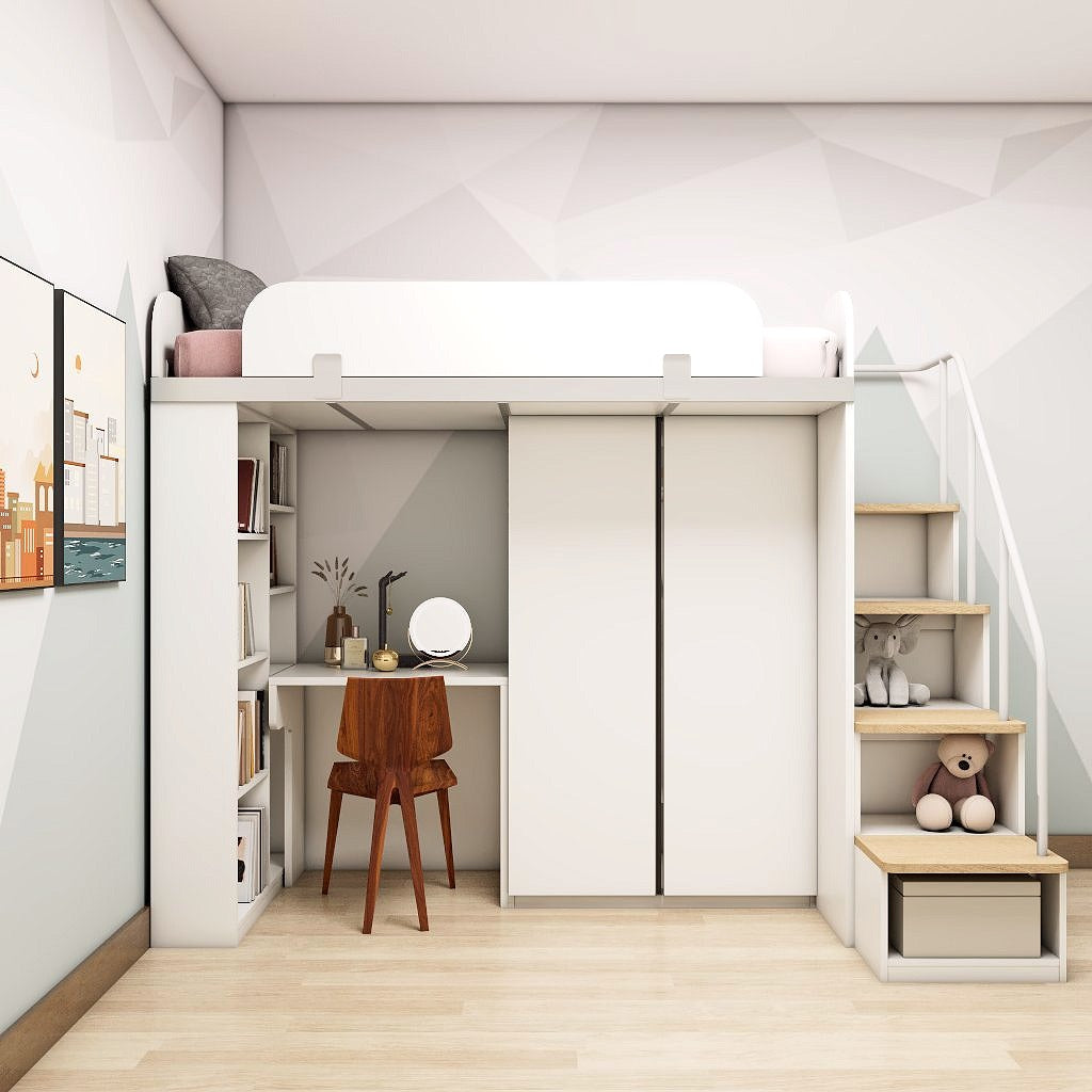 SOGAL Customized Single Bunk Bed Loft with Built-in Wardrobe and Study - BBTS-7 picket and rail