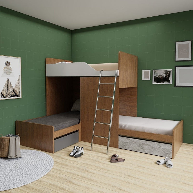 SOGAL Customized Split-Level Bunk Bed Single Size/Super Single Size Loft - BBTL-11 picket and rail