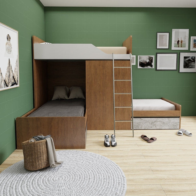 SOGAL Customized Split-Level Bunk Bed Single Size/Super Single Size Loft - BBTL-11 picket and rail