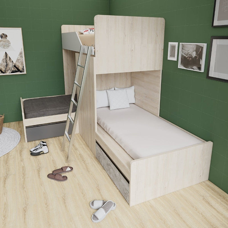 SOGAL Customized Split-Level Bunk Bed Single Size/Super Single Size Loft - BBTL-11 picket and rail