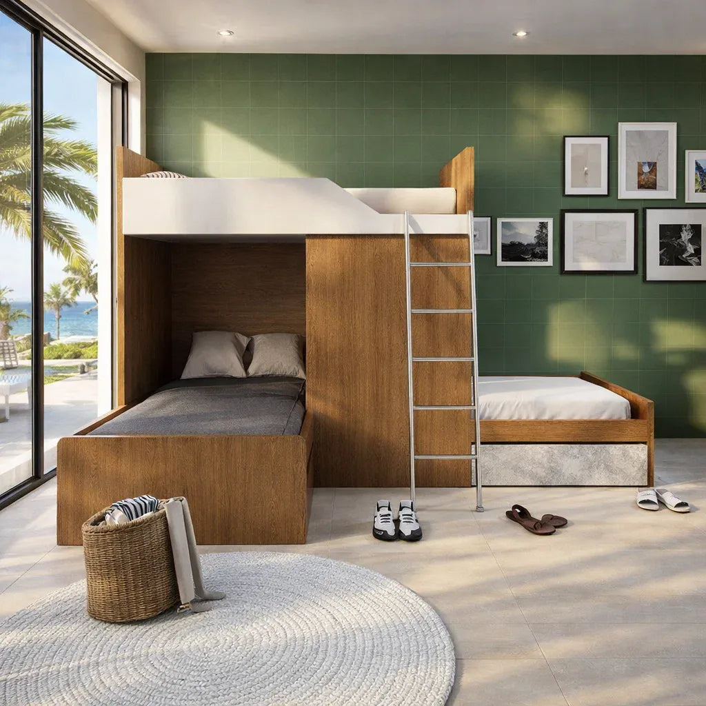 SOGAL Customized Split-Level Bunk Bed Single Size/Super Single Size Loft - BBTL-11 picket and rail