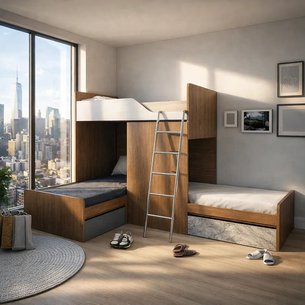 SOGAL Customized Split-Level Bunk Bed Single Size/Super Single Size Loft - BBTL-11 picket and rail