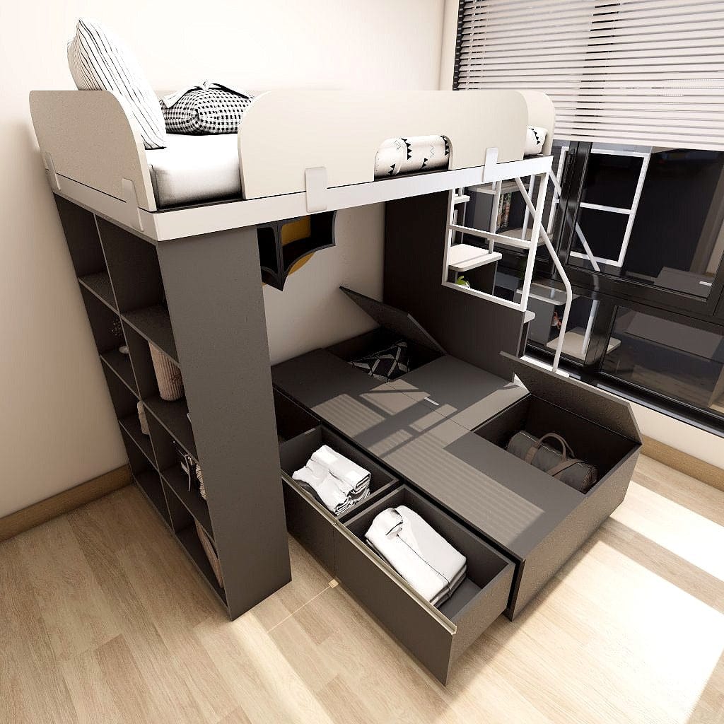 SOGAL Customized Super Single Bunk Bed Loft with Super Single Tatami Storage Bed - BBTT-6 picket and rail
