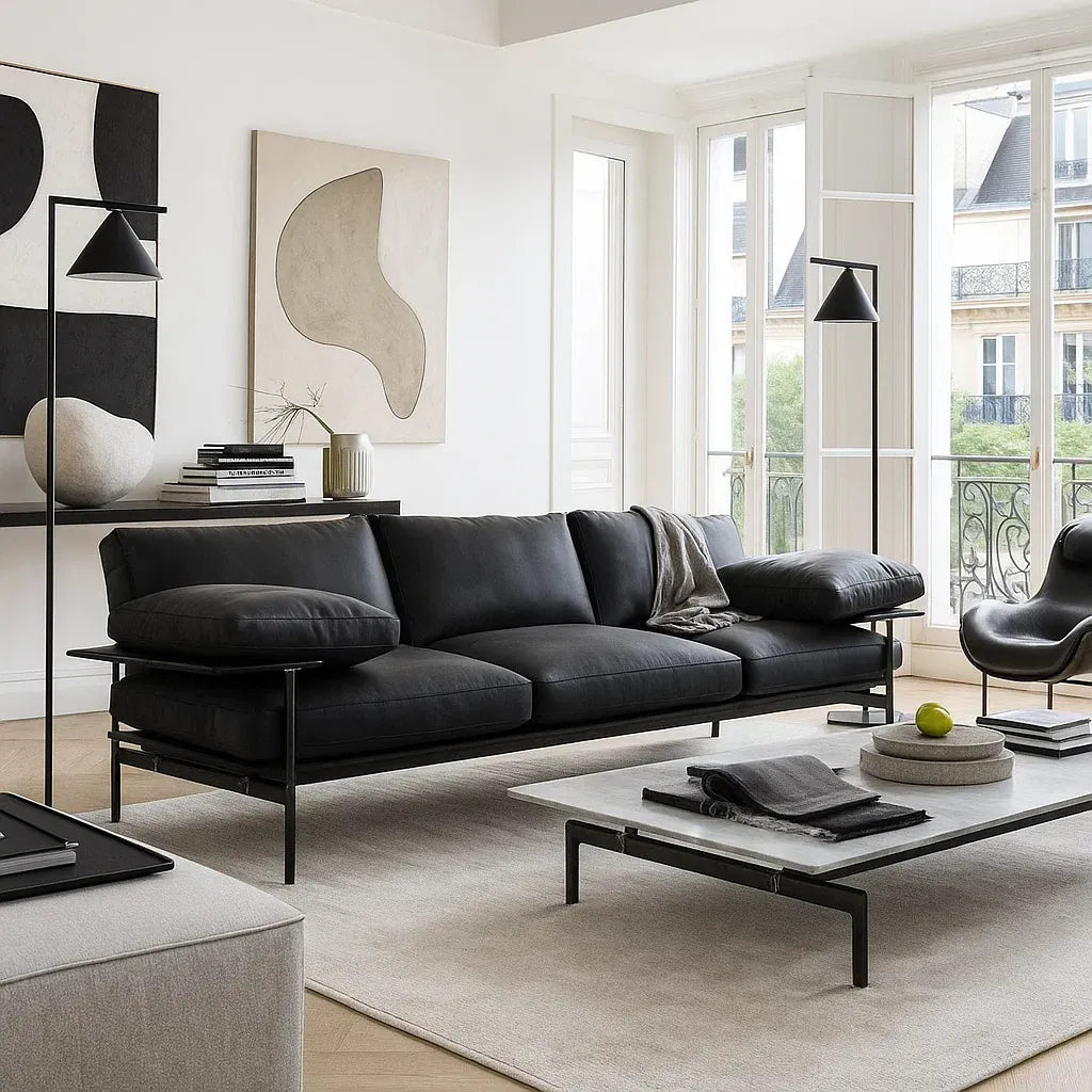 Sorrelle (SF12045) - Italian Minimalist Custom Sofa Bespoke in Leather & Fabric picket and rail