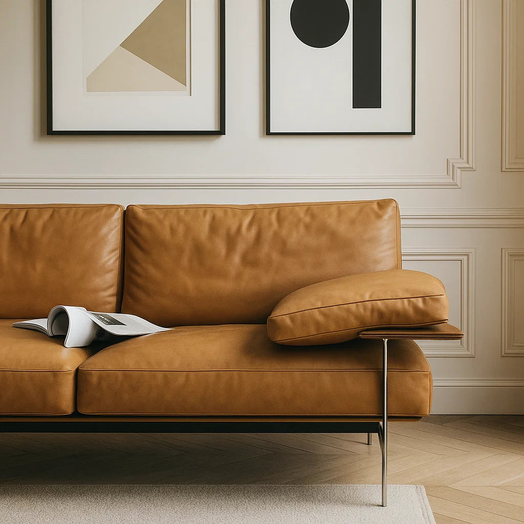 Sorrelle (SF12045) - Italian Minimalist Custom Sofa Bespoke in Leather & Fabric picket and rail